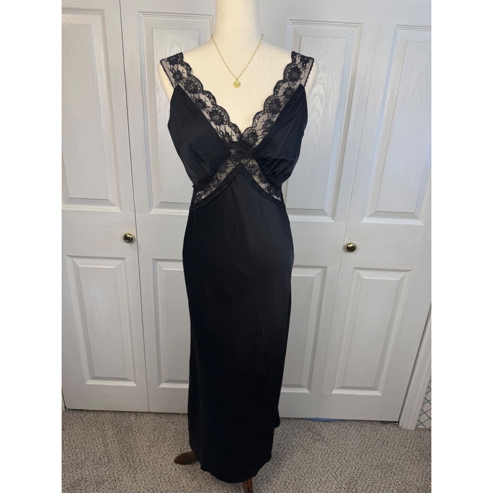 Abercrombie & Fitch Black Lace Satin Maxi Bias Cut Slip Dress S Y2K Romantic - Picture 2 of 8